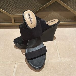Neiman Marcus brand black elastic wedges